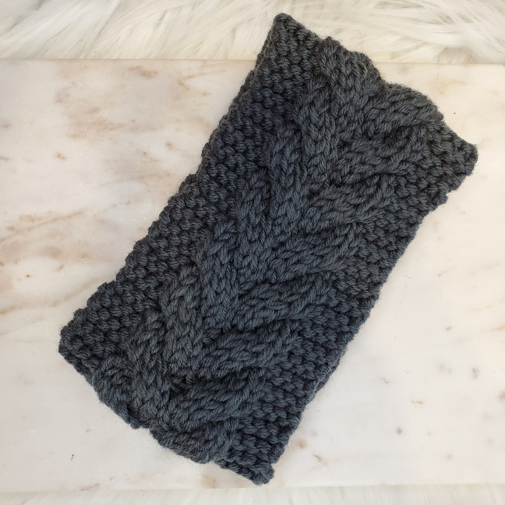Charcoal Gray Cable Knit Headband Ear Warmer